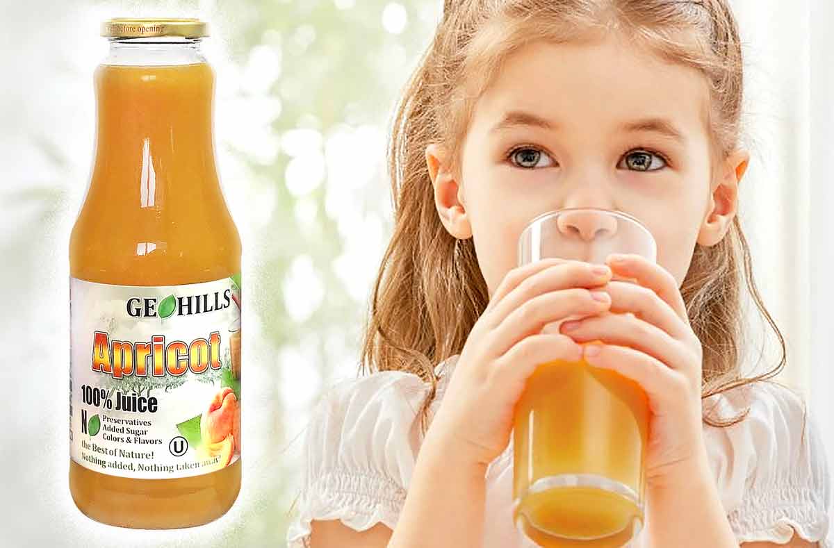 The child is drinking Apricot Juice R&S GoodFoods